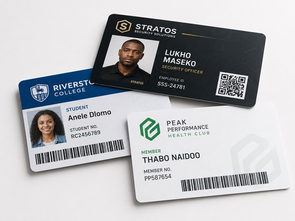 Realistic staff, student and membership PVC card examples